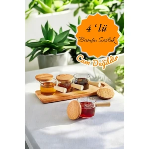 Mithra Life 4 Adet Ahşap Saplı Standlı Mika Şeffaf Sunumluk Sosluk Reçellik Çerezlik MIT1152