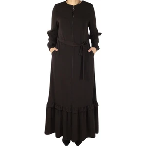 Ece Giyim Kadın Kol ve Etek Fırfır Detaylı Kol Ucu Lastiki Fermuarlı Beli Kuşaklı Ferace