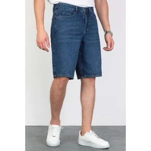 Erkek Koyu Mavi Baggy Fit Rahat Kesim %100 Pamuk Denim Loose Jeans Kot Şort Arthur-Mavi