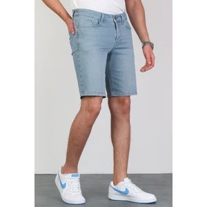 Erkek Taşlamalı Rahat Kesim Likralı Esnek Mavi Jean Denim Kot Şort HLTHE001955