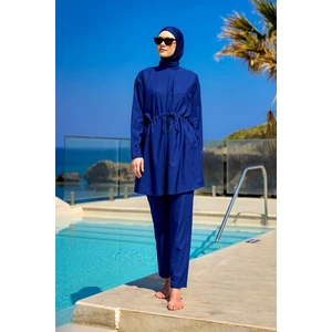 Tam Kapalı Tesettür Mayo Büzgü Detaylı Takım M2502-3 Lacivert