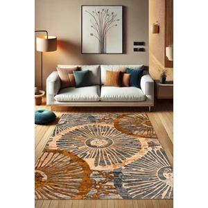 The Reef Design Geometrik Desenli Kahverengi Halı Dijital Baskılı Dokuma Kaymaz Tabanlı Yıkanabilir Eskitme Yazlık Halısı