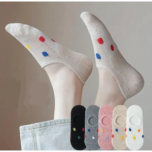 Kadın Renkli Puantiye Desenli Sneakers,Görünmez, Çorap 5'Çift