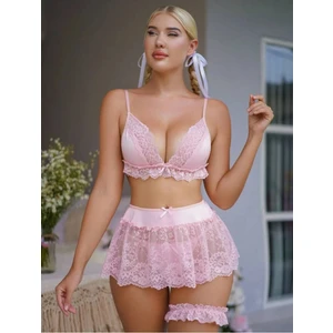 Love Angels Loveangels Pembe Dantel Detaylı Jartiyerli Gecelik Takımı