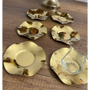 Çelik Gold Renk Dalgalı Model 6 Adet Çay Tabağı Bardak Altlığı