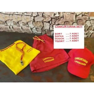 Cankurtaran Set 1  Özel Logolu 4 Lü Takım (Tişört-Şort-Şapka-Düdük)
