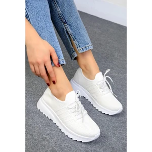 Triko Spor Ayakkabı Comfort Sneaker Kadın Yürüyüş Ayakkabı Beyaz - 38