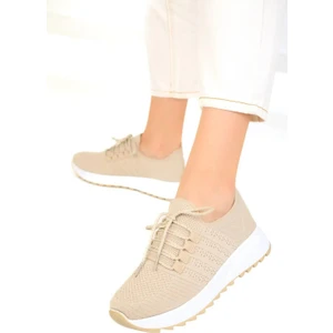 Triko Spor Ayakkabı Comfort Sneaker Kadın Yürüyüş Ayakkabı Bej - 38
