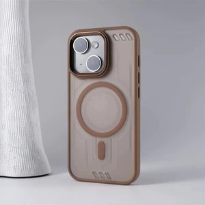 Apple iPhone 15 Uyumlu Kılıf Zebana Vault Silikon Kılıf (Kablosuz Şarj Destekli) Desert Titanyum