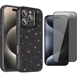 Apple iPhone 16 Pro Max Kılıf Kamera Korumalı Simli Lüks Koton Kapak + Hayalet Ekran Koruyucu