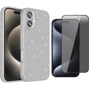 Apple iPhone 16 Kılıf Kamera Korumalı Simli Lüks Koton Kapak + Hayalet Ekran Koruyucu