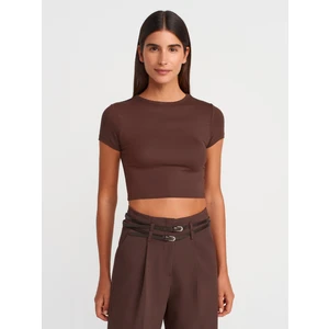 31104 Modal Crop Top-Açık Kahve