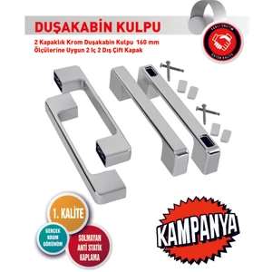 2 Kapaklık Krom Duşakabin Kulpu 140 mm ve 160 mm Ölçülerine Uygun 2 Iç 2 Dış Çift Kapak
