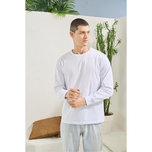 Erkek Regular Fit Uzun Kol Beyaz T-Shirt C3T1N5