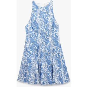 Pamuklu Kolsuz Bisiklet Yaka A Kesim Mini Çiçekli Elbise