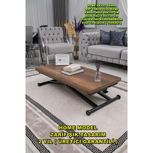 Sehpam Akıllı Home Üst Tabla Mdf Barok Ceviz  Oval Köşe Alt Ayak Siyah