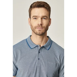 AC&Co / Altınyıldız Classics Erkek Çekmeyen Pamuklu Kumaş Regular Fit Rahat Kesim Indigo-beyaz Kıvrılmaz Polo Yaka Cepli Tişört