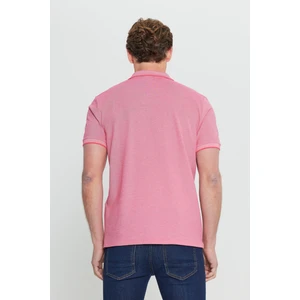 AC&Co / Altınyıldız Classics Erkek Çekmeyen Pamuklu Kumaş Slim Fit Dar Kesim Fuşya-Beyaz Kıvrılmaz Polo Yaka Tişört