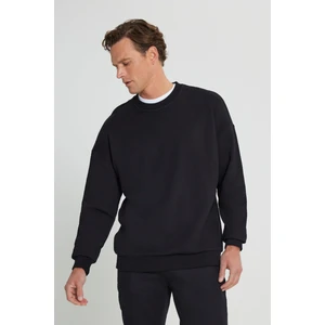 Altınyıldız Classics Erkek Siyah Oversize Bol Kesim 3 Iplik Bisiklet Yaka Pamuklu Sweatshirt