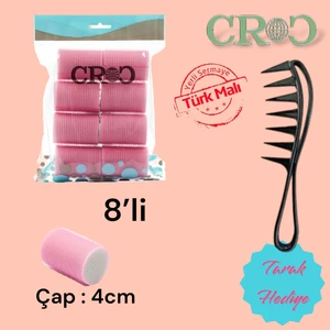 1207 Cırtlı Sünger Bigudi 8'li Çap 4 cm Pembe