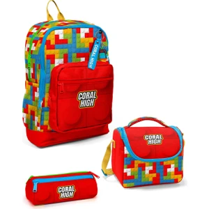 Coral High Kids Renkli Blok Desenli 3’lü Okul Çanta Seti SET0123775