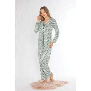 Boydan Düğmeli Mevsimlik Uzun Kol Pijama Takımı Alperi 790-70