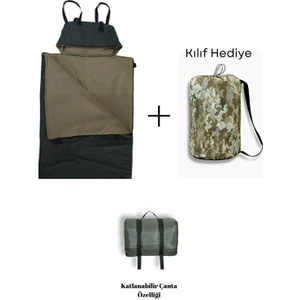 Haki Uyku Tulumu(-20 Derece) Su GEÇIRMEZ(215×75 Cm) 220 gr ELYAF/180 gr Polar Kamp&deprem