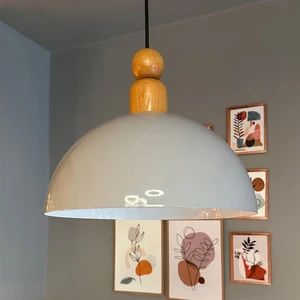 Yimpi Gri Kalın Ahşap Boncuk Başlık Avize Tekli Sarkıt Salon Dekoratif Aydınlatma Pastane