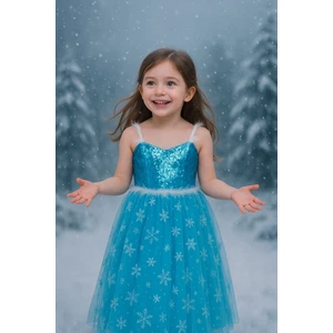 Elsa Askılı Kız Çocuk Doğum Günü Kostümü