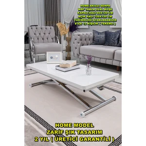 Sehpam Akıllı Home Üst Tabla Mdf Beyaz Oval Köşe Alt Ayak Krom