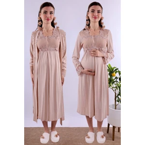 Kahverengi Sabahlıklı Hamile Lohusa Gecelik Takım BYL224022