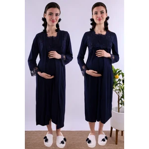 Lacivert Sabahlıklı Hamile Lohusa Gecelik Takım BYL224022