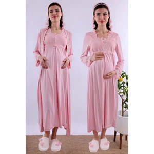 Pembe Sabahlıklı Hamile Lohusa Gecelik Takım BYL224022