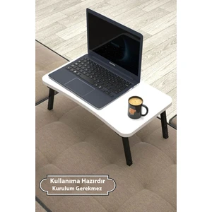 Laptop Sehpası Seyyar Kahvaltı  Masası Katlanır Çalışma Sehpası Beyaz