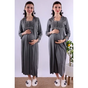 Füme Sabahlıklı Hamile Lohusa Gecelik Takım BYL224022