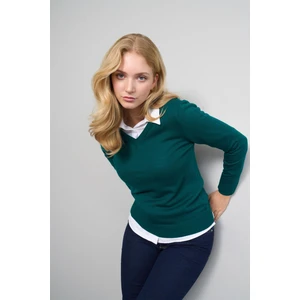 Kadın V Yaka Yeşil Kazak