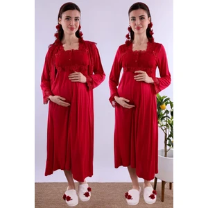 Vişne Sabahlıklı Hamile Lohusa Gecelik Takım BYL224022