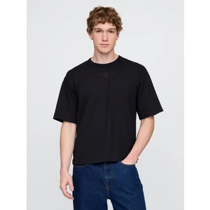 Erkek Siyah Oversized Athletic Logo T-Shirt