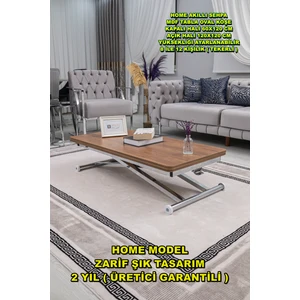 Sehpam Akıllı Home Üst Tabla Mdf Ceviz Oval Köşe Alt Ayak Krom