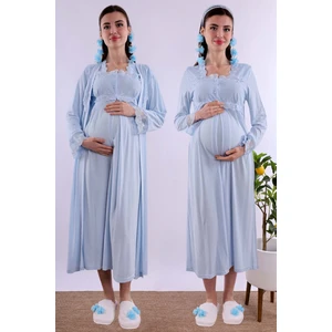 Mavi Sabahlıklı Hamile Lohusa Gecelik Takım BYL224022