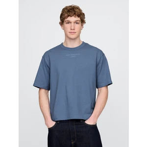 Erkek Mavi Oversized Athletic Logo T-Shirt