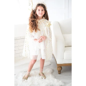 Le Mabelle Ekru  Kız Çocuk Yıldızlı Pelerin Asa ve Taç Set