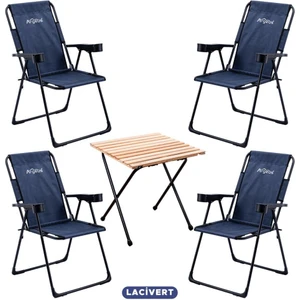 4 Adet Katlanır Kamp Sandalyesi ve Masa Seti - Rest - Lacivert - 130 kg Taşıma