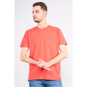 Çetinkaya Mentality 2772 V Yaka Penye Slim Fit Nar Çiçeği T-Shırt