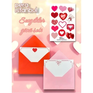 2 Adet Renkli 13X18 Zarf ve Hediyelik Not Kartı Sticker Seti Sevgililer Günü Yıl Dönümü Not Kartı