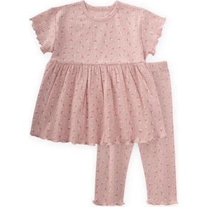 Desenli Fitilli Tunik Takım 1-8 Yaş Pudra Pembe