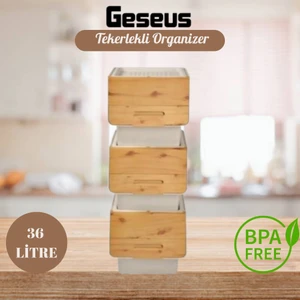 Motek Patateslik Soğanlık Sepeti Oyuncak Kutusu Tekerlekli Organızer Çok Amaçlı Kutu 3X12LT-BAMBU+KREM