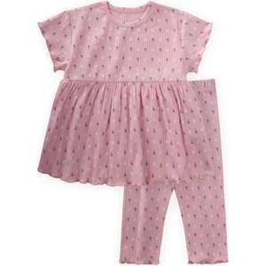 Desenli Fitilli Tunik Takım 1-8 Yaş Pembe