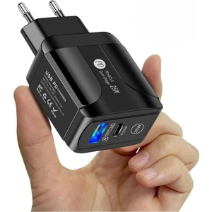 25W 1 USB + 1 Type-C Girişli Hızlı Şarj Adaptörü