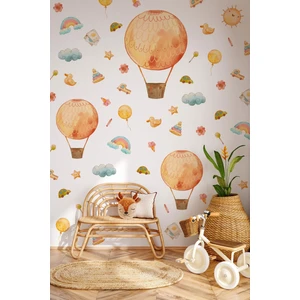 Eğlenceli Balonlar ve Figürler Çocuk Bebek Odası Duvar Cam Sticker Seti, Balon Çiçekler Gökkuşakları